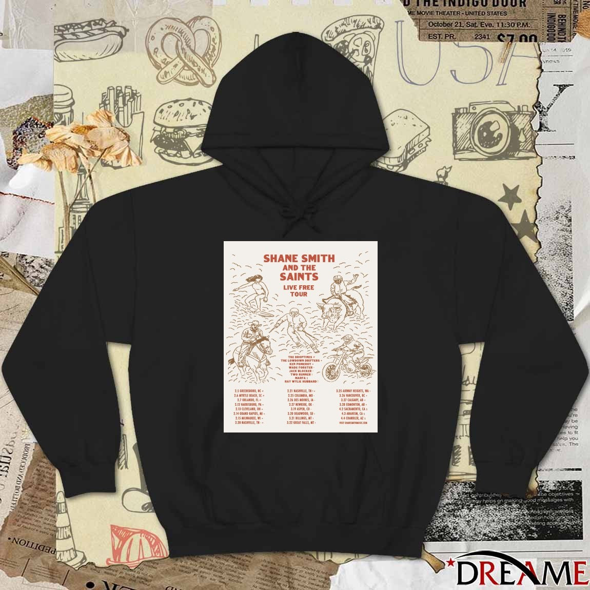 Shane Smith and The Saints Live Free Tour February 5 – April 4 2026 Poster t-shirt