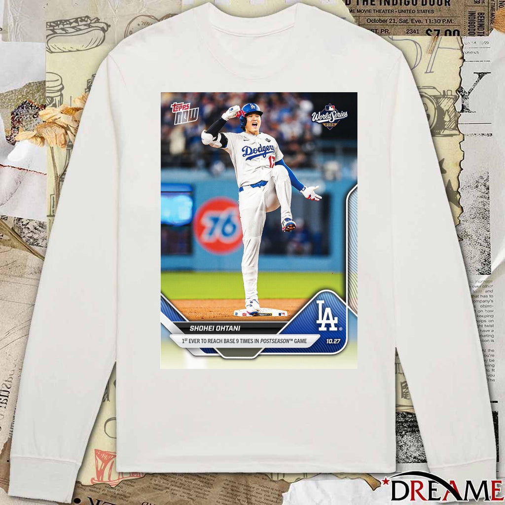Shohei Ohtani 2025 MLB Topps Los Angeles Dodgers 1st Ever To Reach Base 9 Times In Postseason Game t-shirt