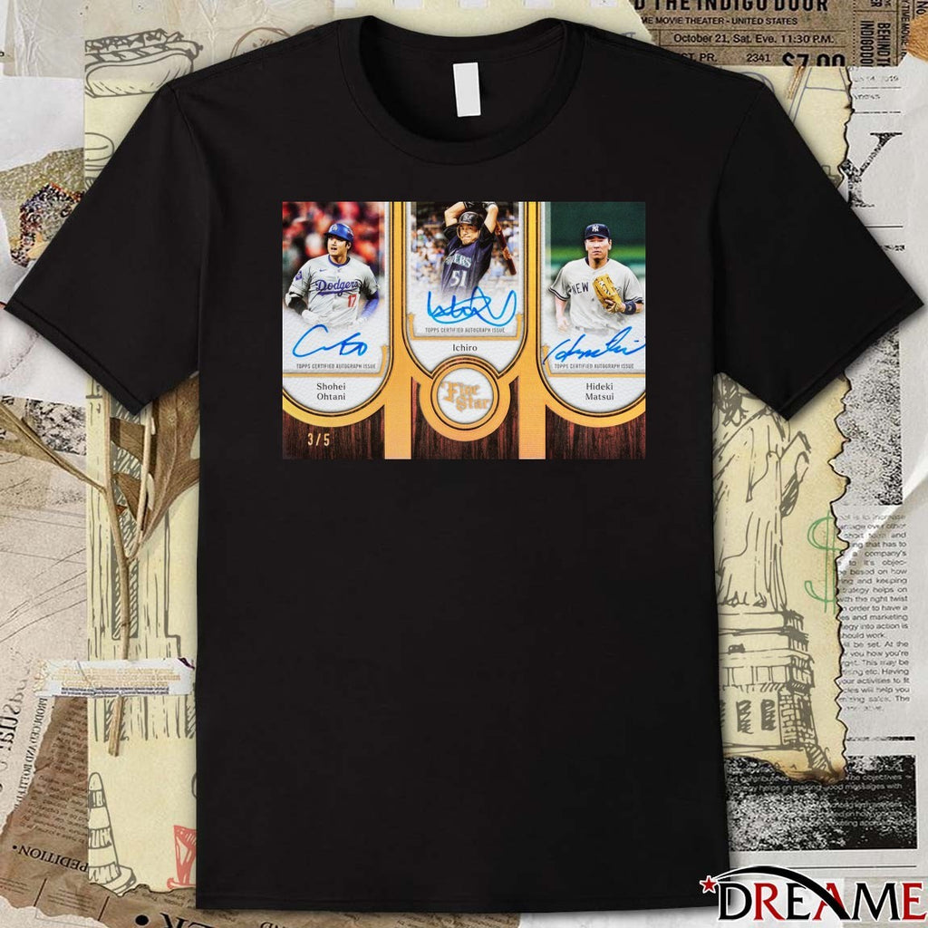 Shohei Ohtani, Ichiro and Hideki Matsui Topps Certified Autograph Issue Signatures Poster t-shirt