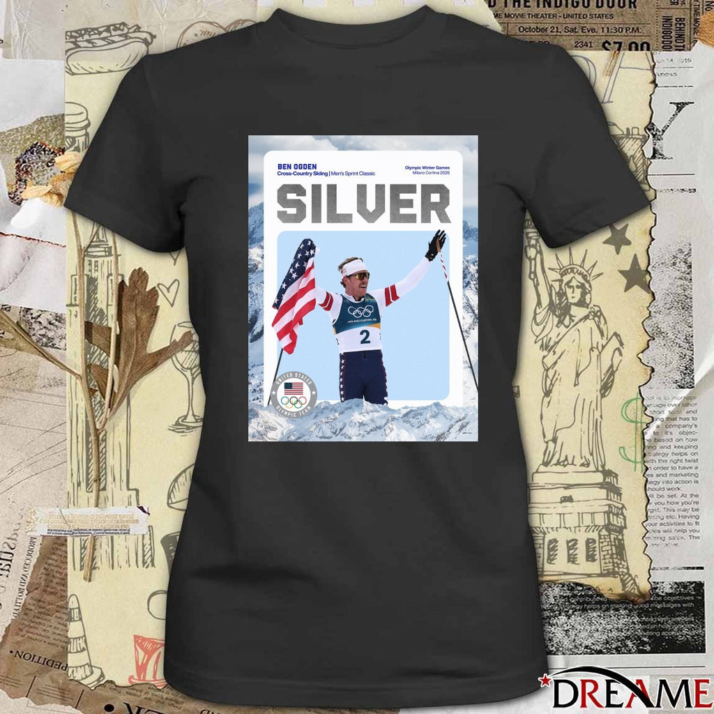Silver Ben Ogden Cross-Country Skiing Men’s Sprint Classic Milano Cortina 2026 Poster t-shirt