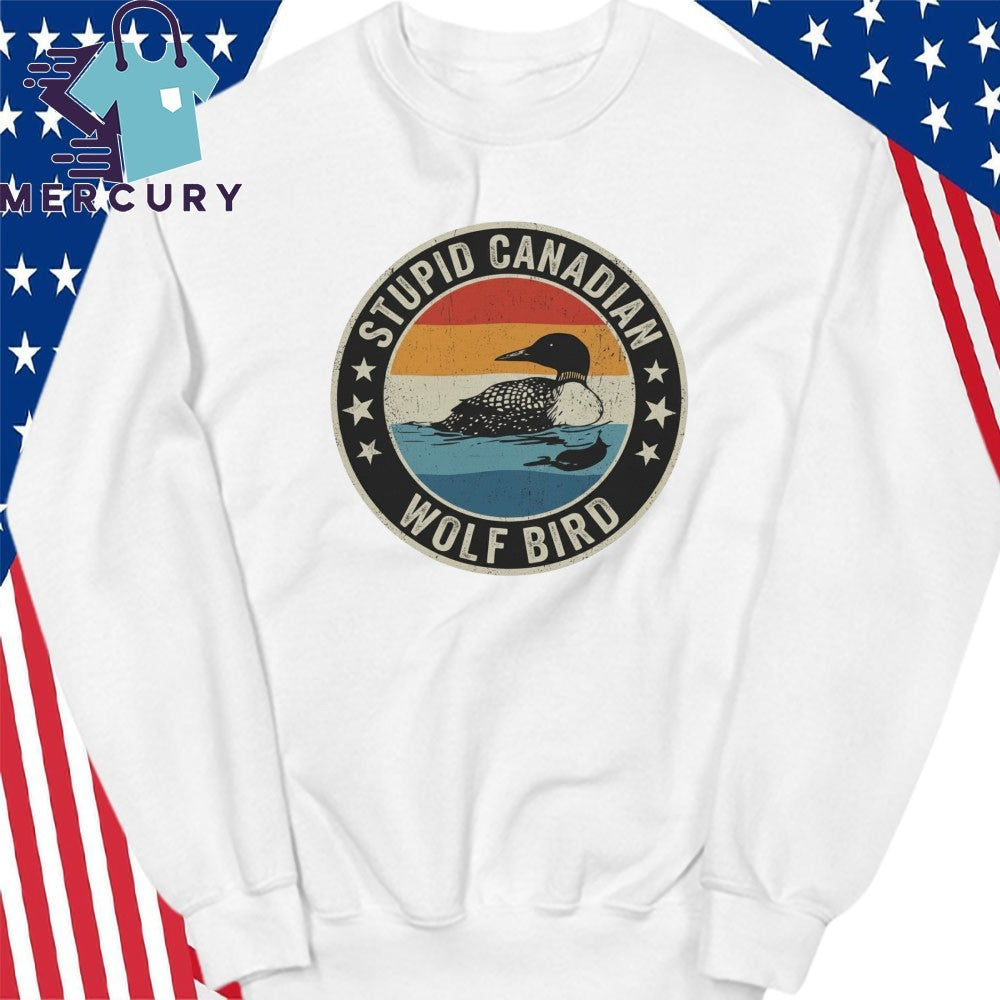 Stupid Canadian Wolf Bird Vintage Sunset Lake Shirt
