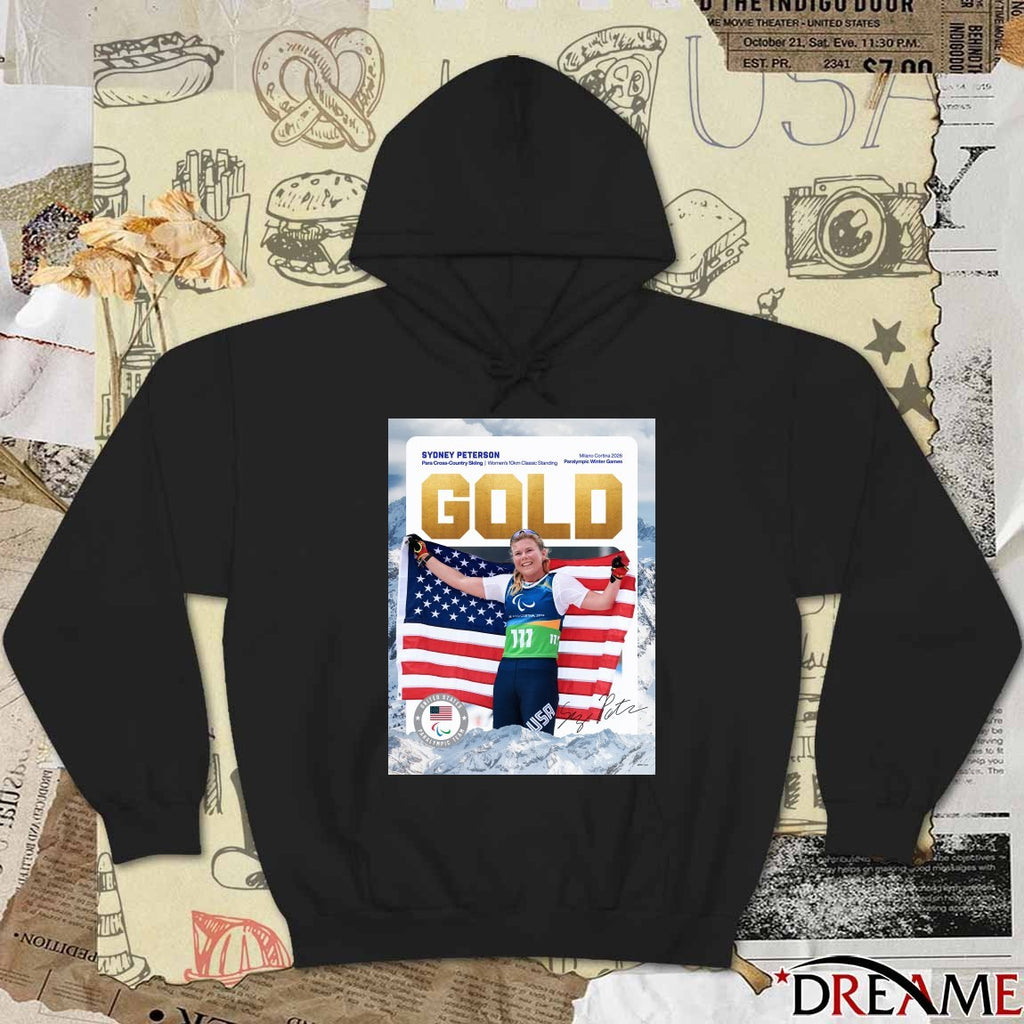 Sydney Peterson Para Cross-Country Skiing Women’s 10km Classic Standing Gold Medal Signature Poster t-shirt