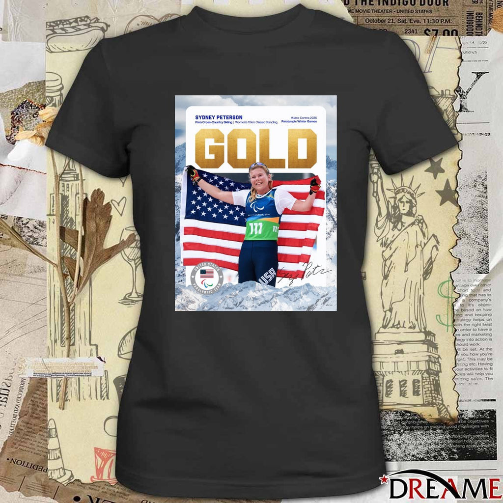 Sydney Peterson Para Cross-Country Skiing Women’s 10km Classic Standing Gold Medal Signature Poster t-shirt