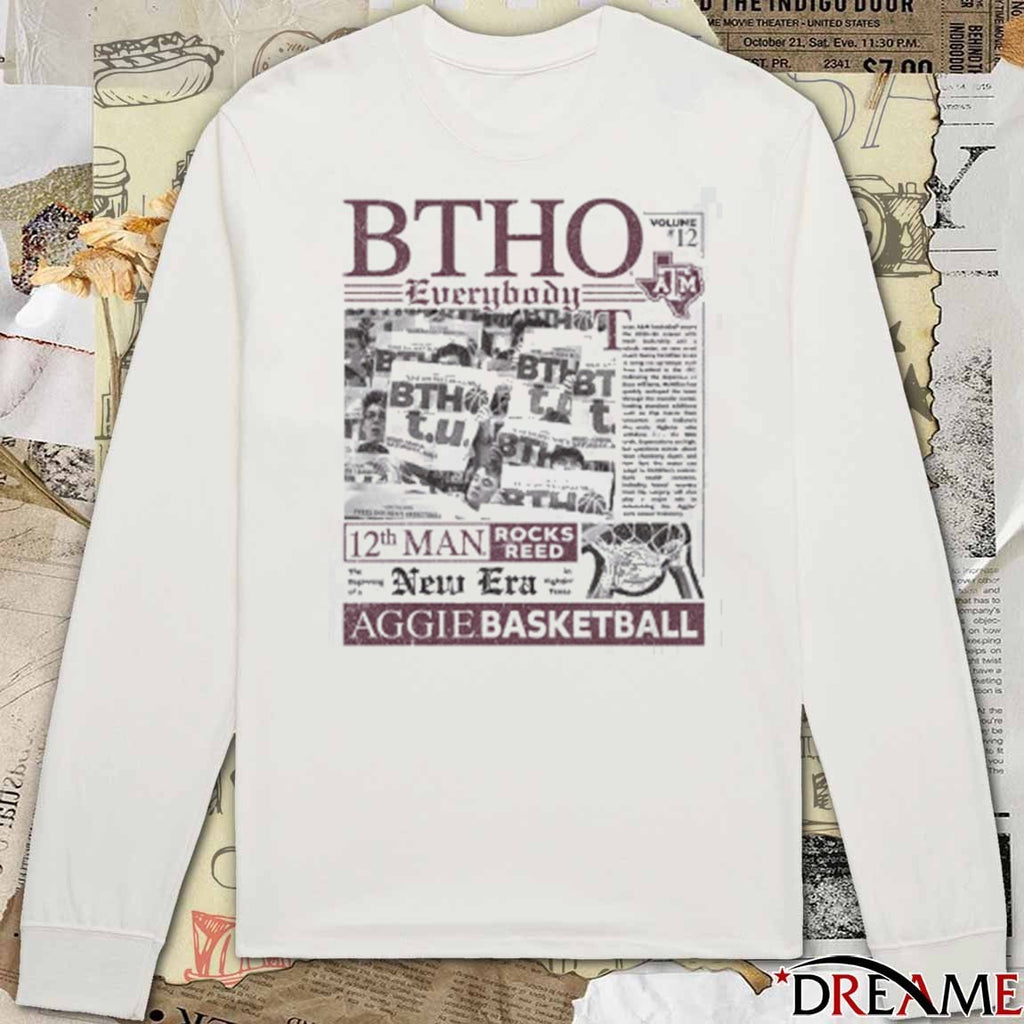 Texas A&M Aggie Basketball Newspaper Btho Everybody 12th Man Rocks Reed New Era t-shirt