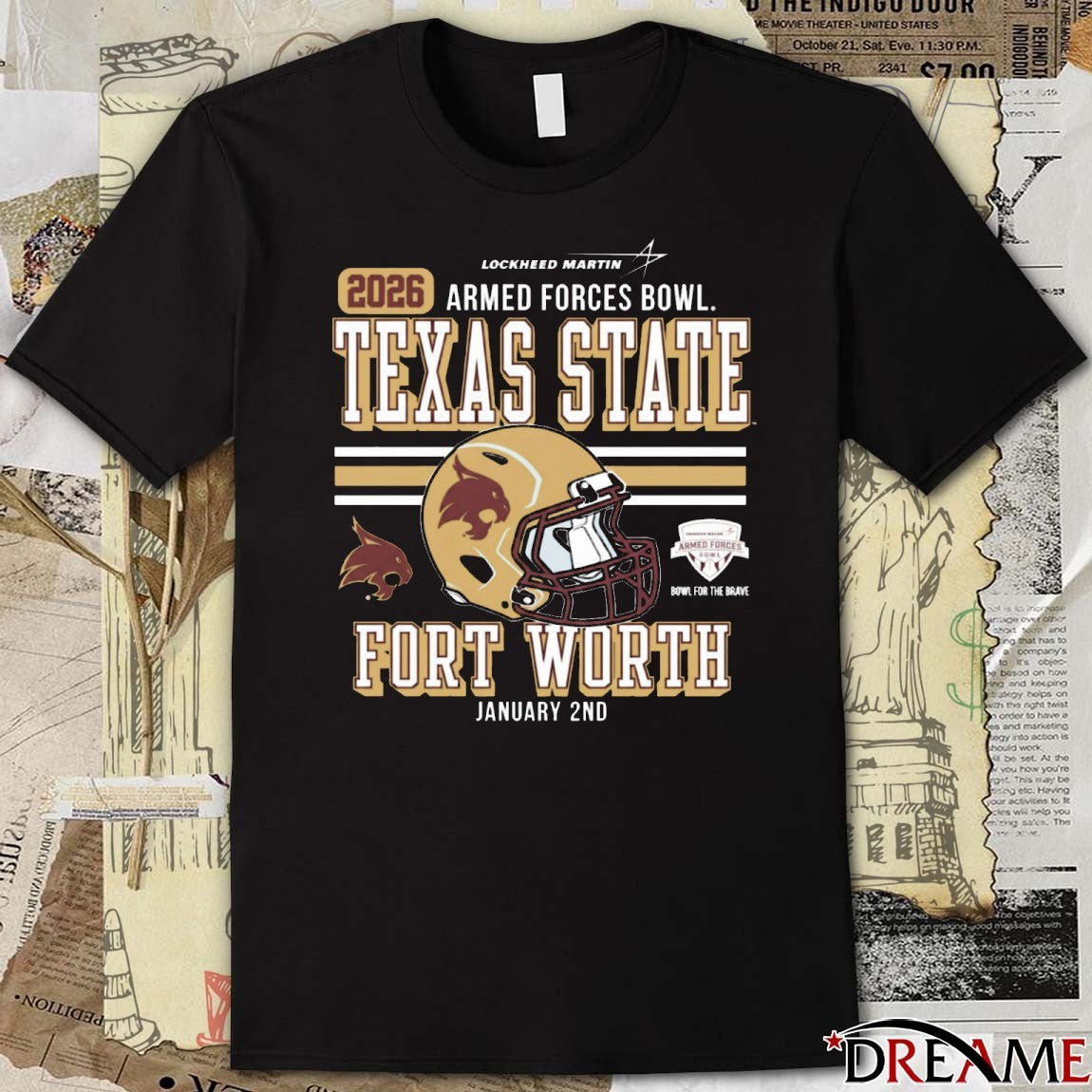 Texas State Fort Worth University Football Armed Forces Bowl Bound Jan 2 2026 Helmet t-shirt