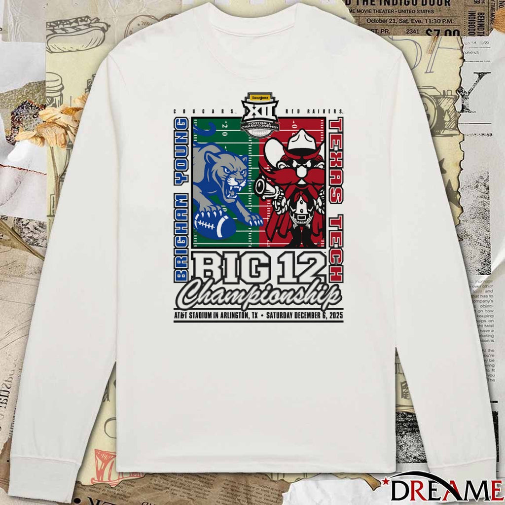 Texas Tech Red Raiders Vs BYU Cougars Big 12 Championship AT&T Stadium Arlington TX December 6 2025 Mascot Matchup t-shirt