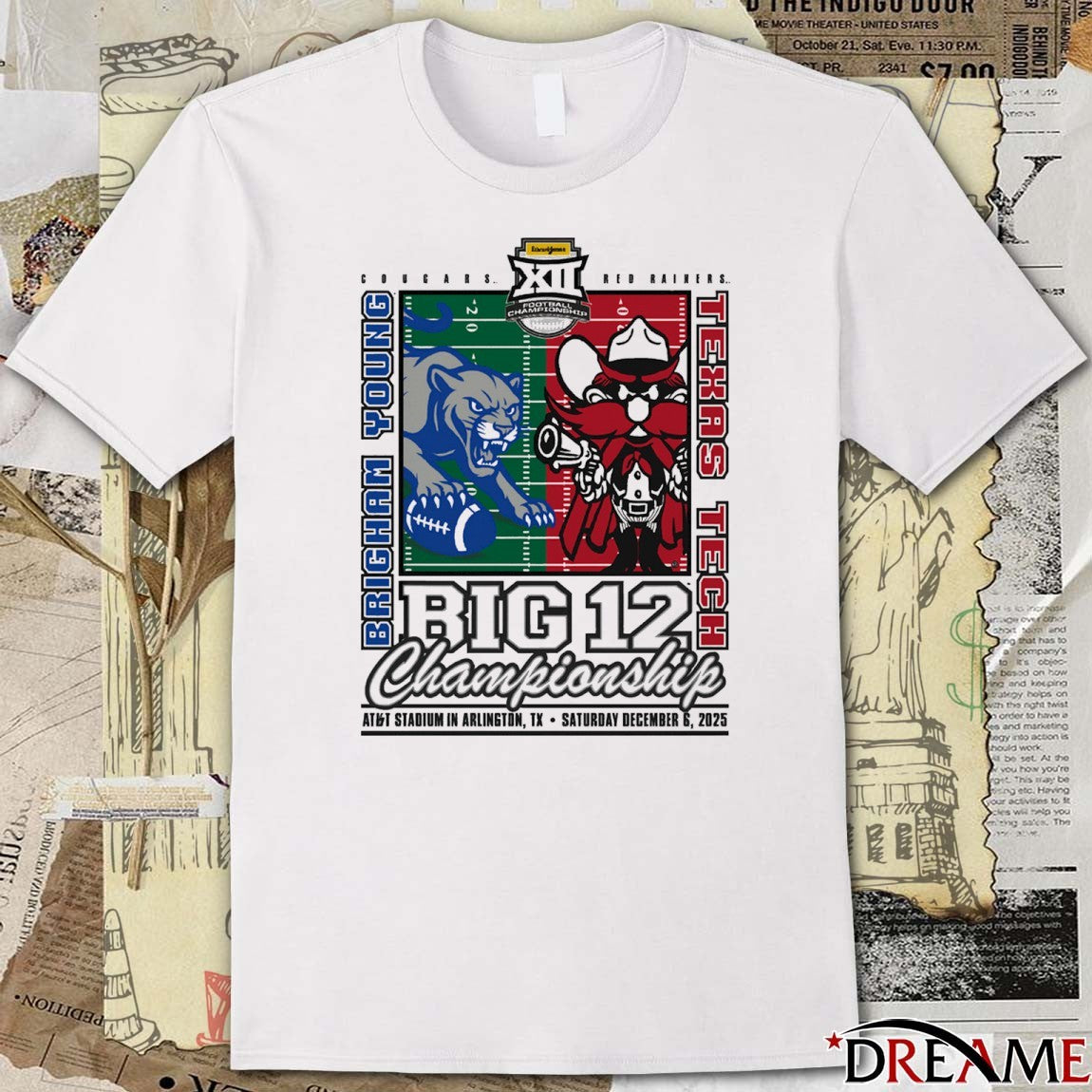 Texas Tech Red Raiders Vs BYU Cougars Big 12 Championship AT&T Stadium Arlington TX December 6 2025 Mascot Matchup t-shirt