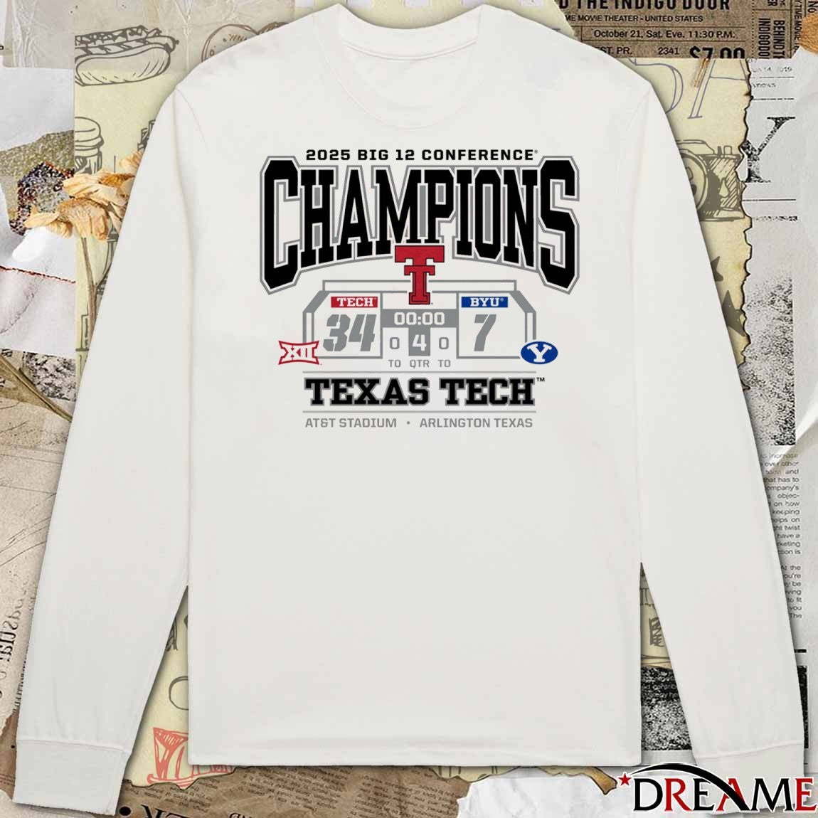 Texas Tech Red Raiders Vs Byu Cougars 2025 Big 12 Football Conference Champions Score 34 – 7 Arlington TX t-shirt
