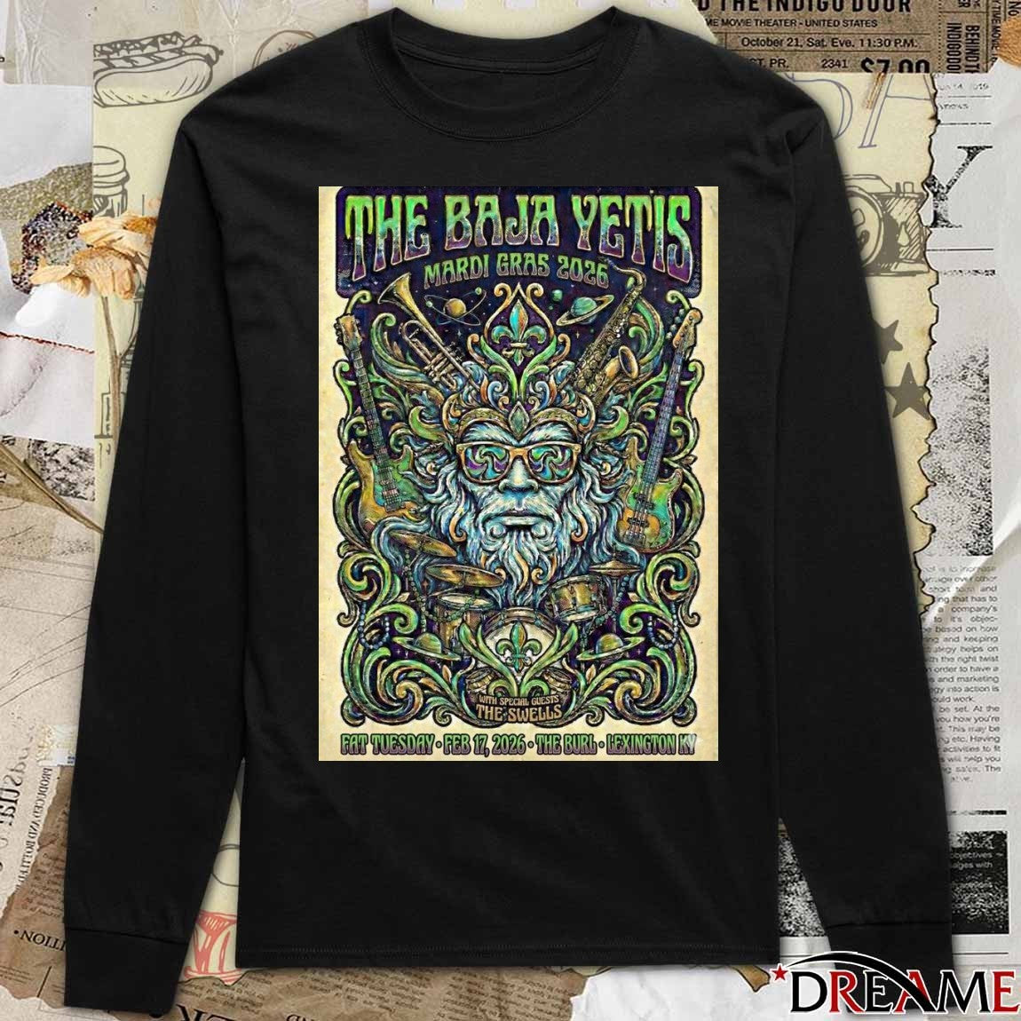 The Baja Yetis Mardi Gras 2026 Special Guests The Swells Fat Tuesday, February 17, 2026 Poster t-shirt