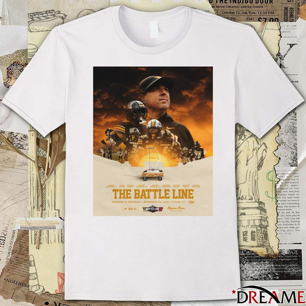 The Battle Line Missouri Tigers Vs Arkansas Razorbacks November 29 2025 Poster t-shirt