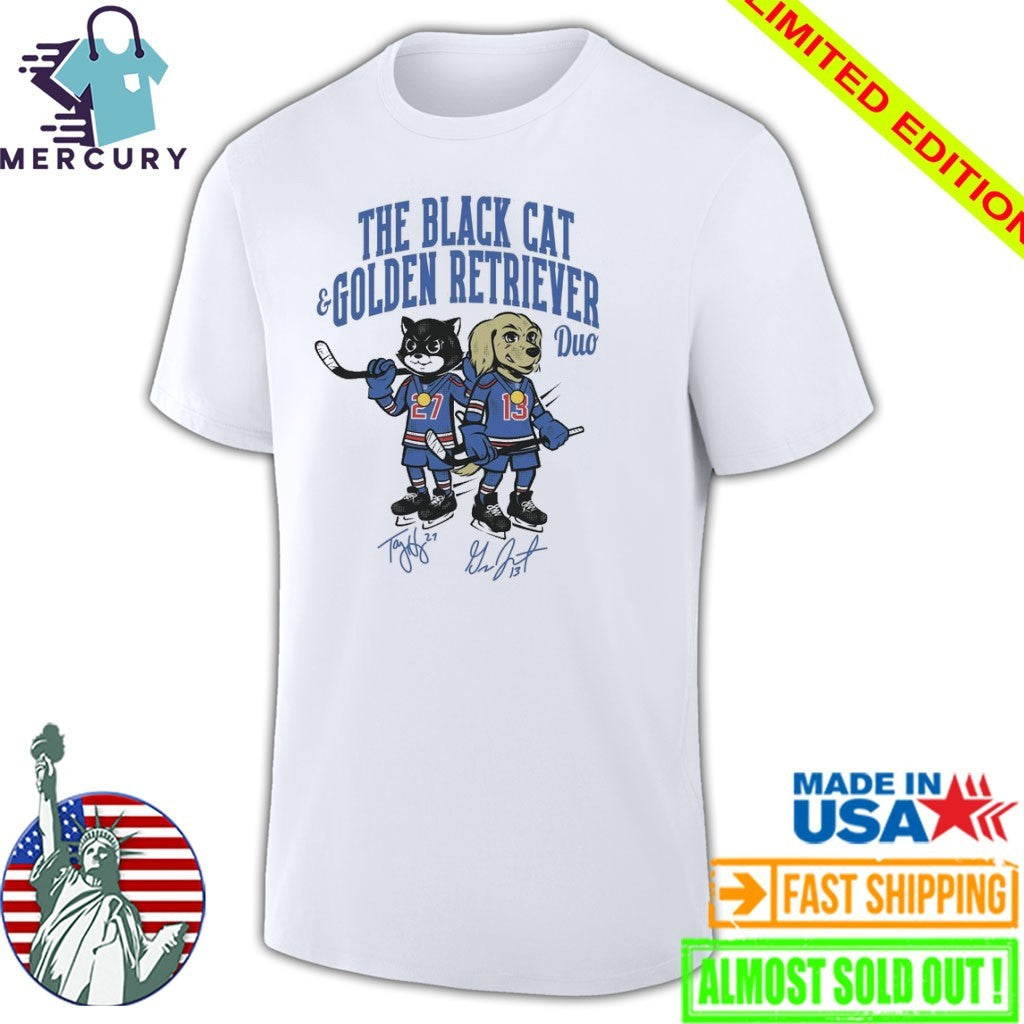 The Duo Gold Black Cat And Golden Retriever Signatures Shirt