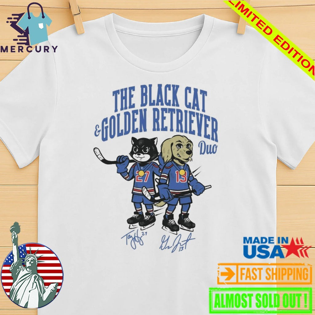 The Duo Gold Black Cat And Golden Retriever Signatures Shirt