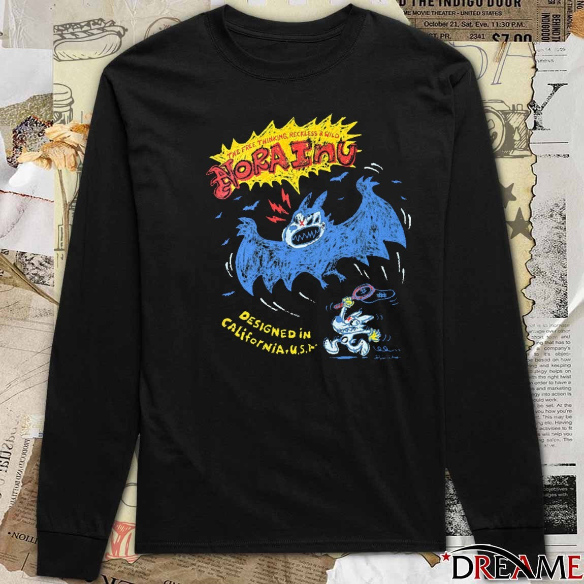 The Free Thinking Reckless And Wild Nora Inu Designed In California USA Bat Chase t-shirt