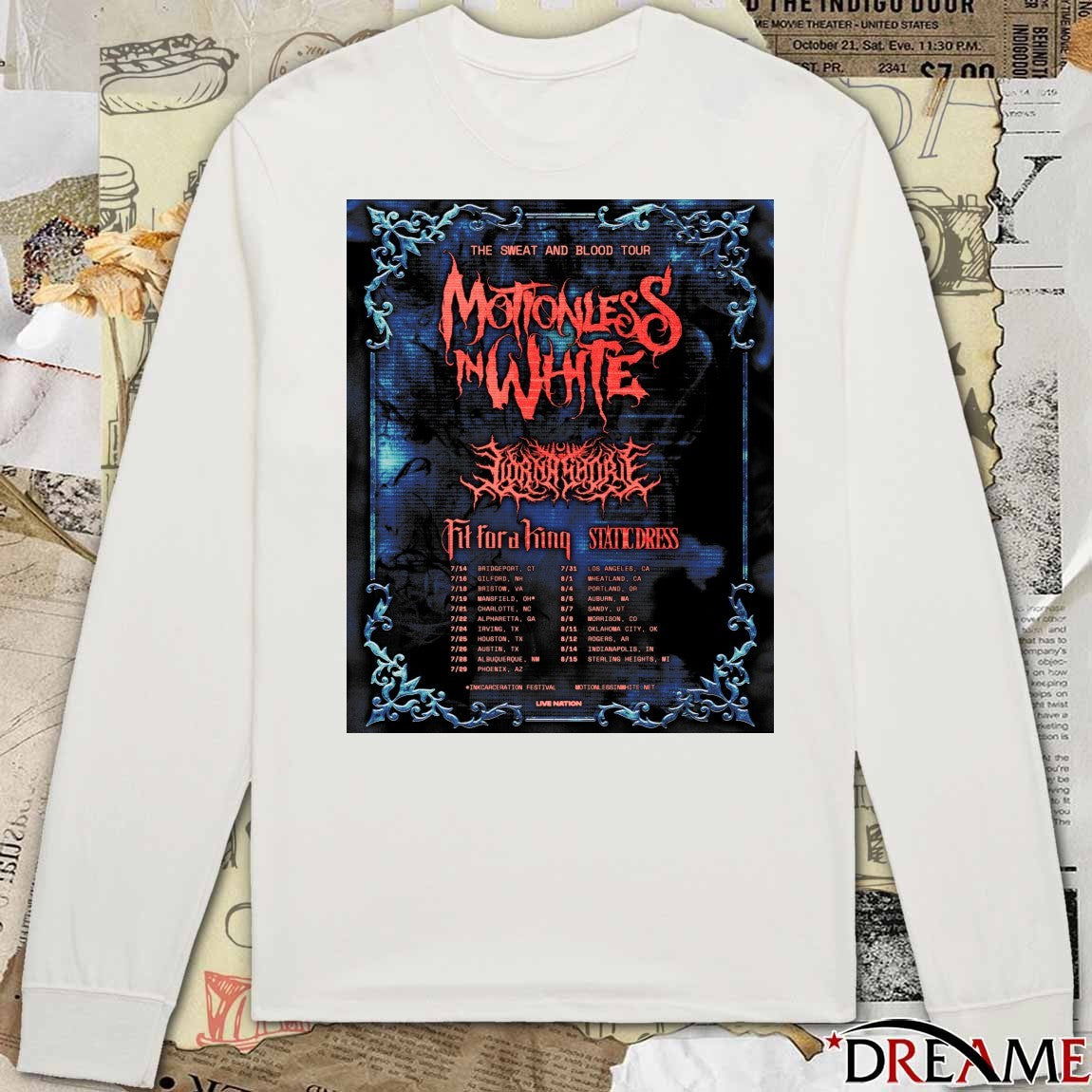 The Sweat And Blood Tour Motionless In White July 14 to August 15 Poster t-shirt
