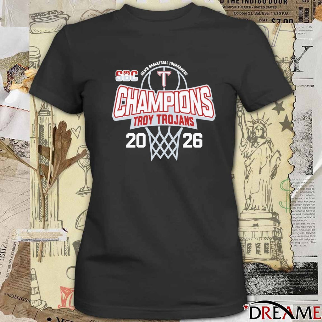 Troy University Trojans 2026 Sun Belt Men’s Basketball Tournament Champions t-shirt