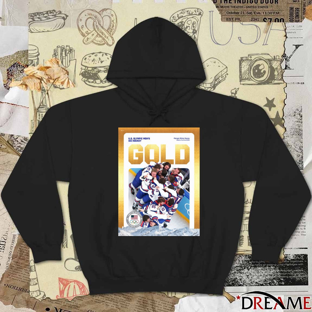 U.S. Olympic Men’s Ice Hockey Olympic Winter Games Milano Cortina 2026 Gold Medal Poster t-shirt