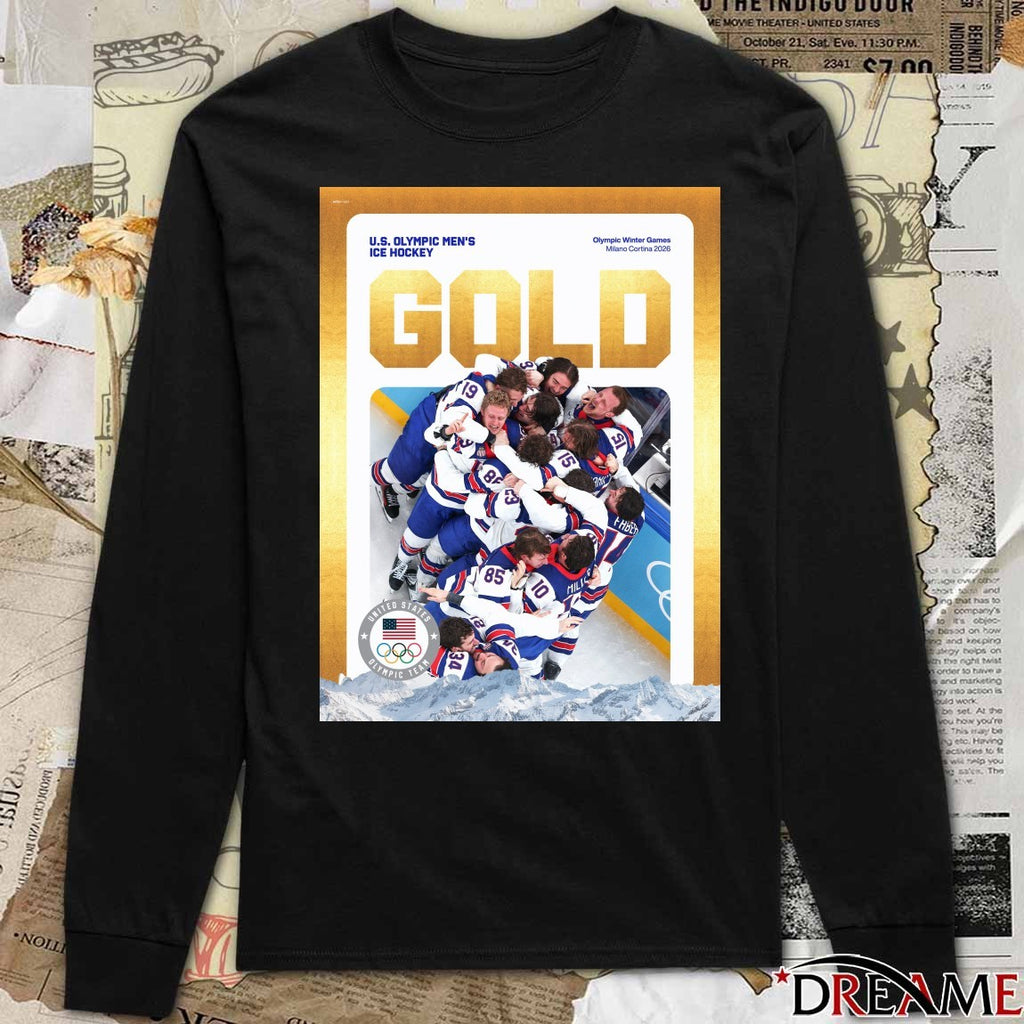 U.S. Olympic Men’s Ice Hockey Olympic Winter Games Milano Cortina 2026 Gold Medal Poster t-shirt