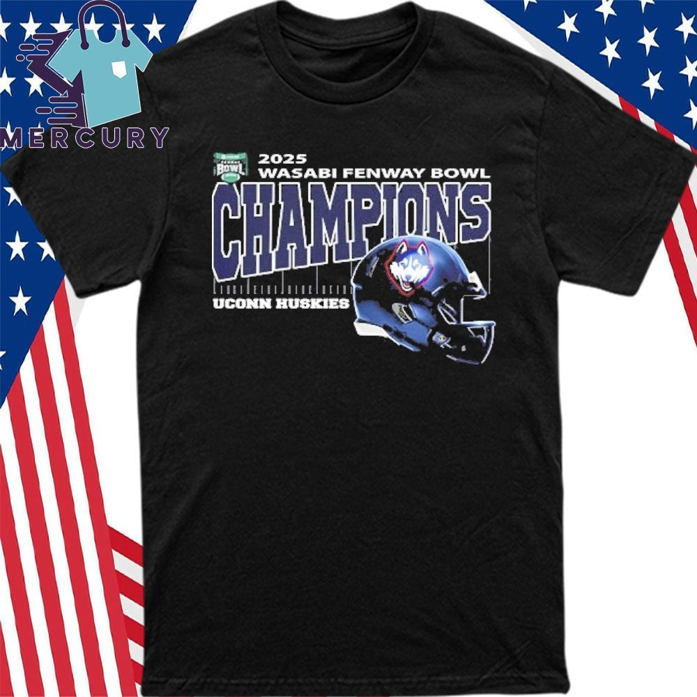 UConn Huskies Football 2025 Wasabi Fenway Bowl Champions Helmet Shirt