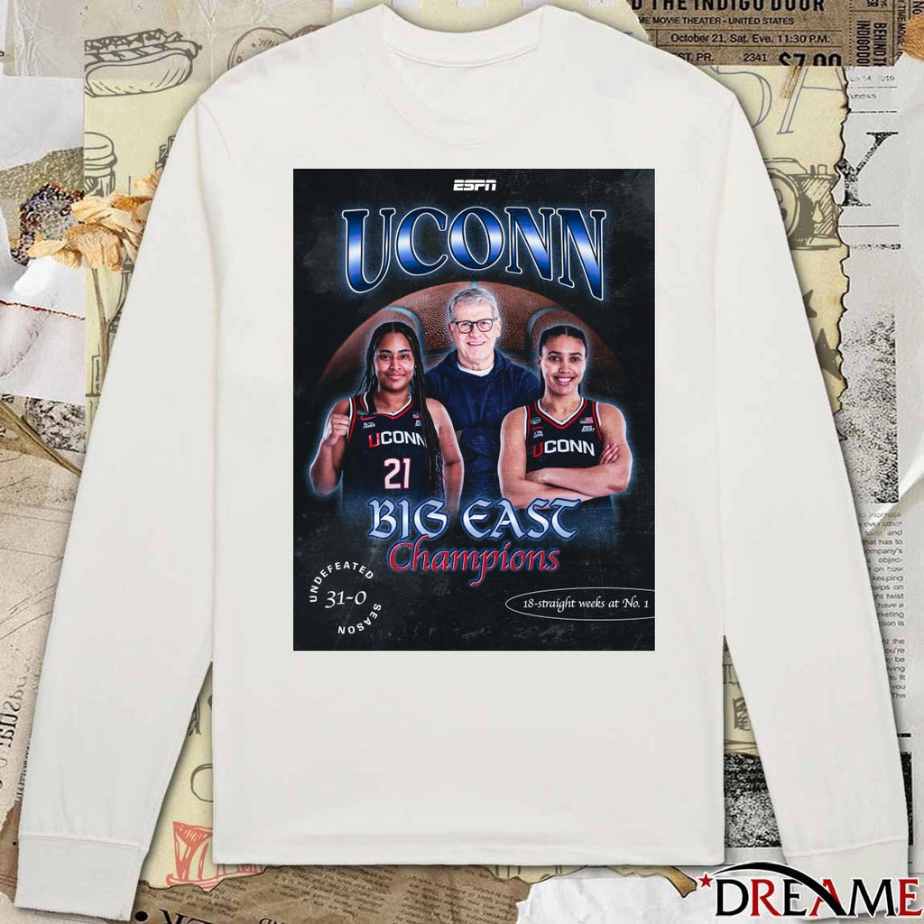 UConn Huskies Women’s Basketball 2026 Big East Champions 18-Straight Weeks At No 1 Poster t-shirt