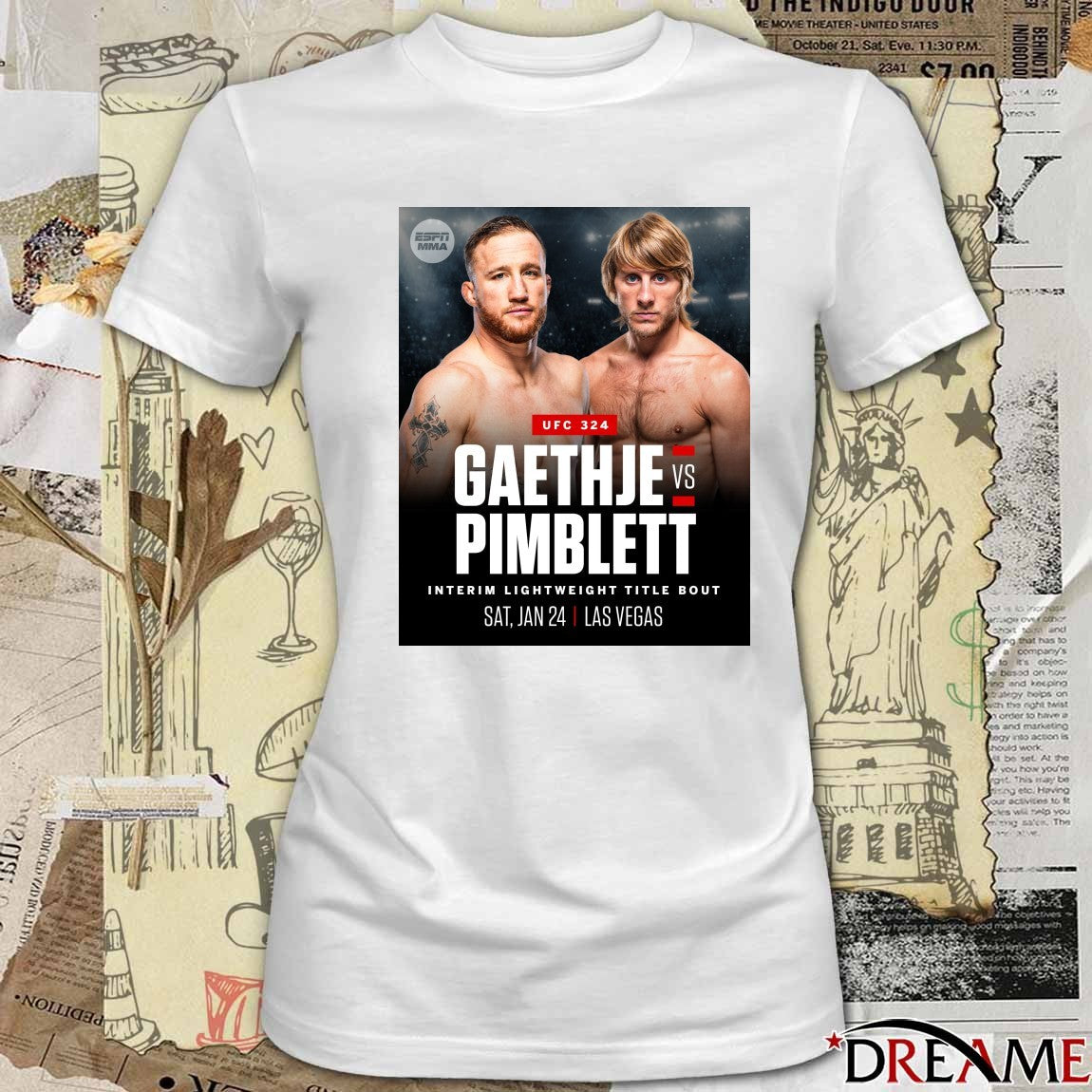 UFC 324 Gaethje Vs Pimblett Interim Lightweight Title Bout Sat, Jan 24 Las Vegas Poster t-shirt