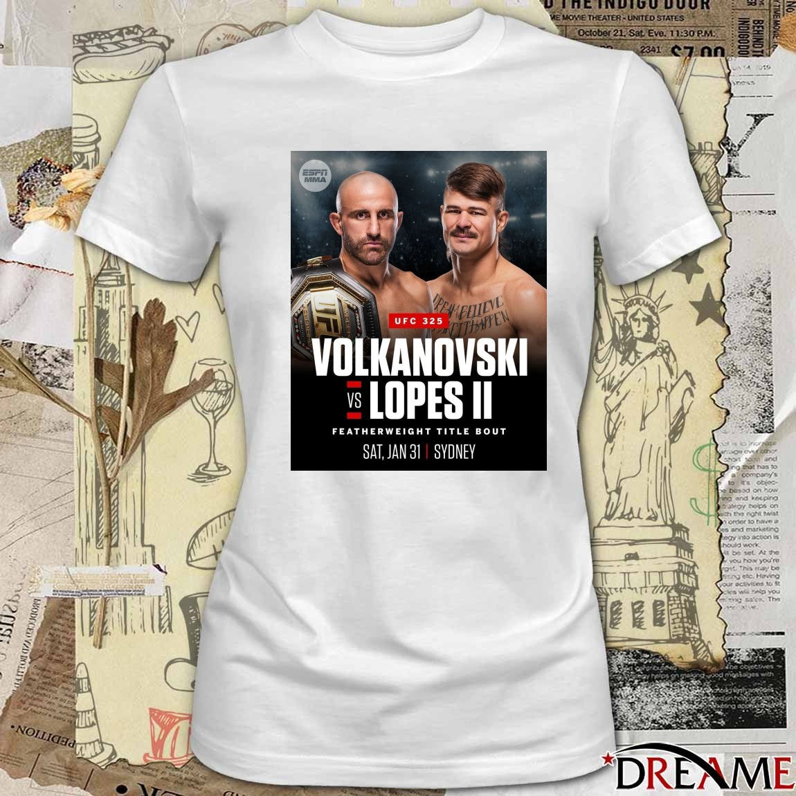 UFC 325 Alexander Volkanovski Vs Diego Lopes Featherweight Title Bout January 31 2025 Sydney Poster t-shirt