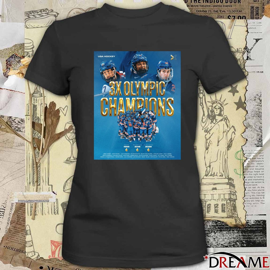 USA Hockey 3x Champions Nagano 1998 Pyeongchang 2018 Milano Cortina 2026 t-shirt