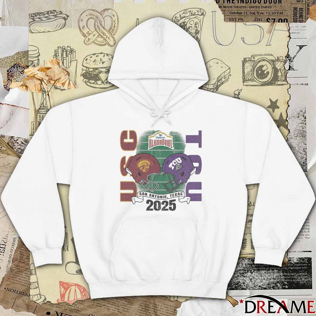 USC Trojans Vs TCU Horned Frogs Football Alamo Bowl Bound 2025 San Antonio TX Helmets t-shirt