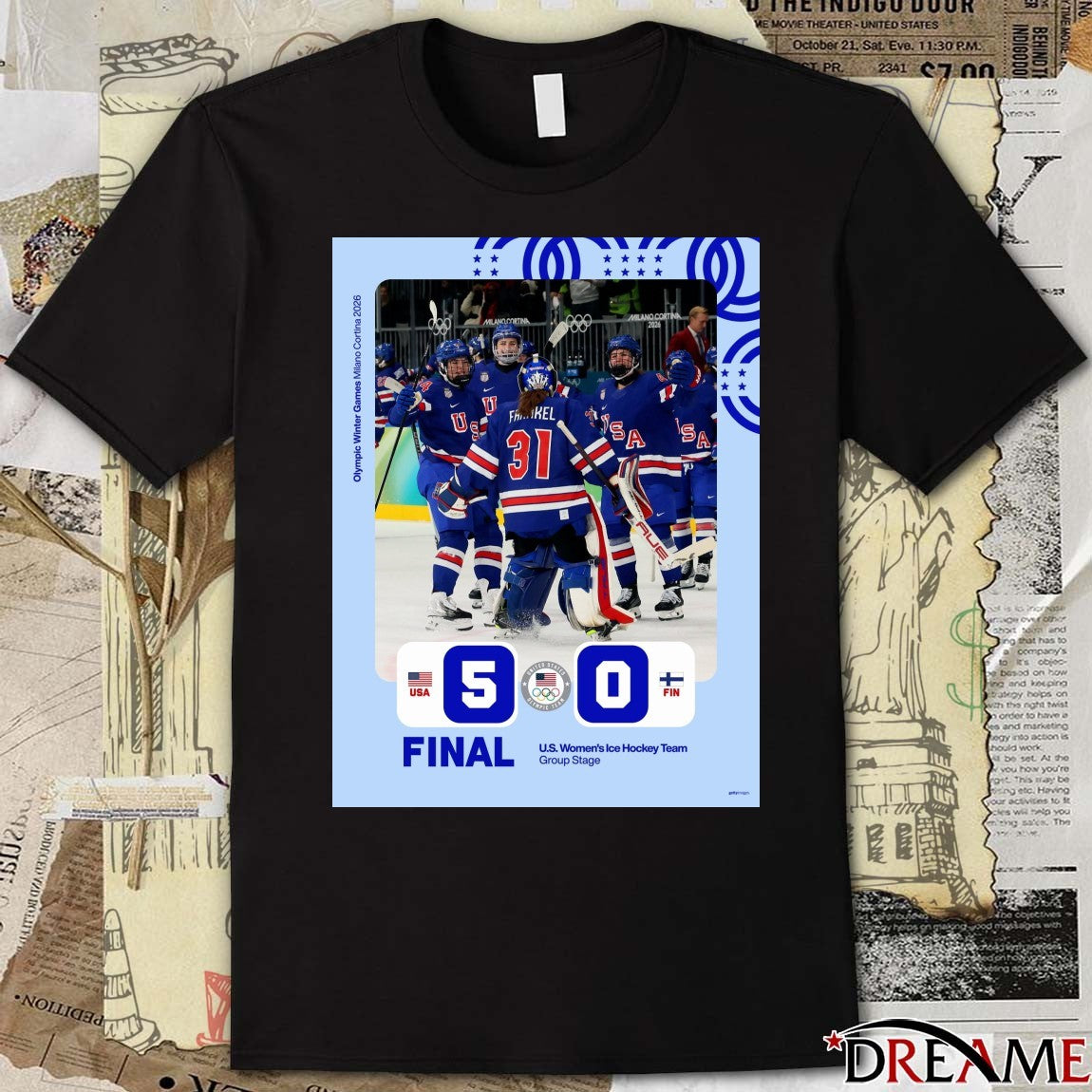 United States defeated Finland Final Score 5-0 US Olympic Women’s Ice Hockey Team Poster t-shirt