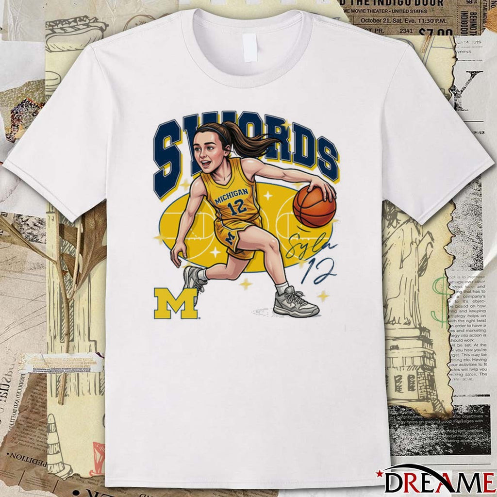 University of Michigan Basketball Syla Swords Caricature Signature t-shirt