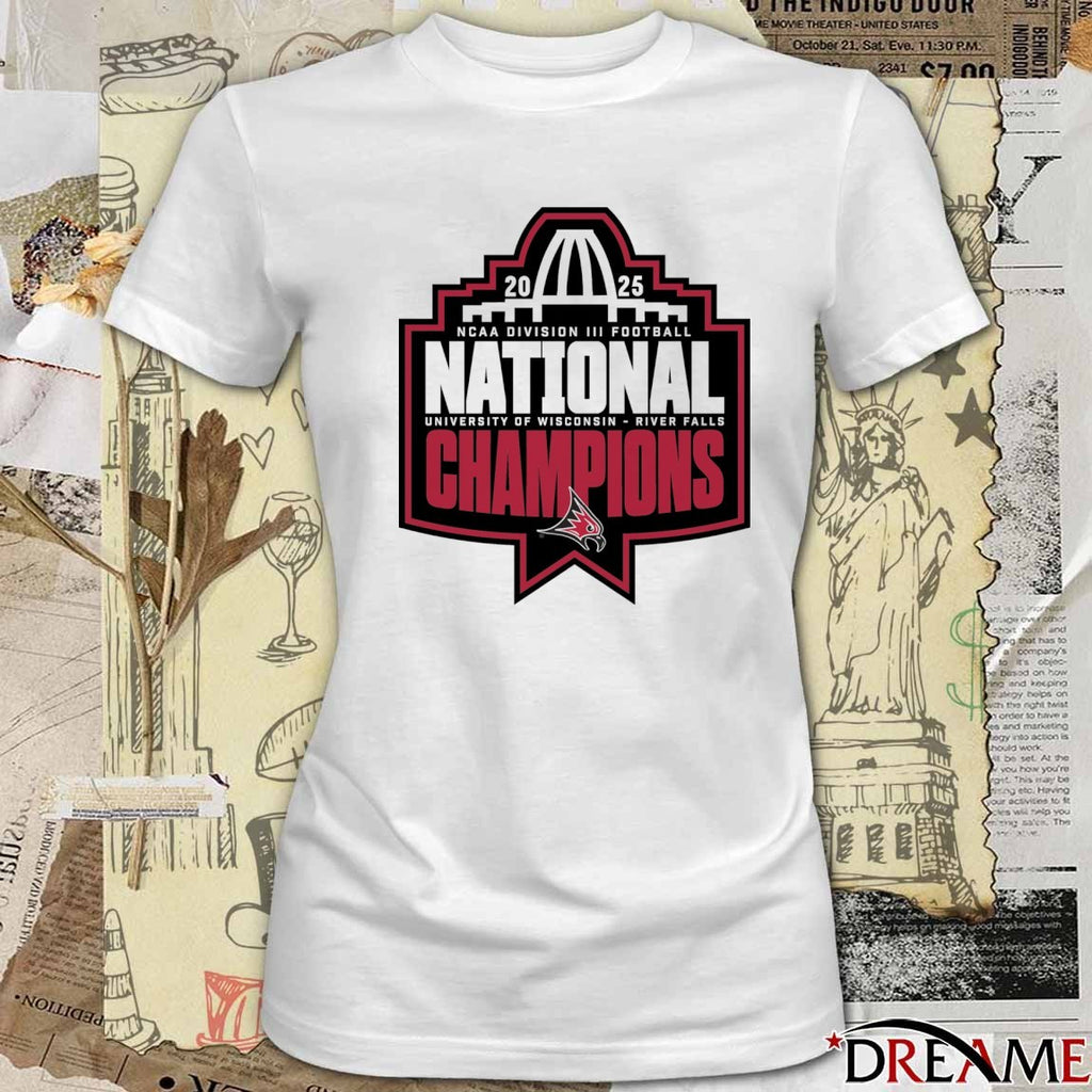 University of Wisconsin – River Falls 2025 NCAA Division III Football National Champions Logo t-shirt