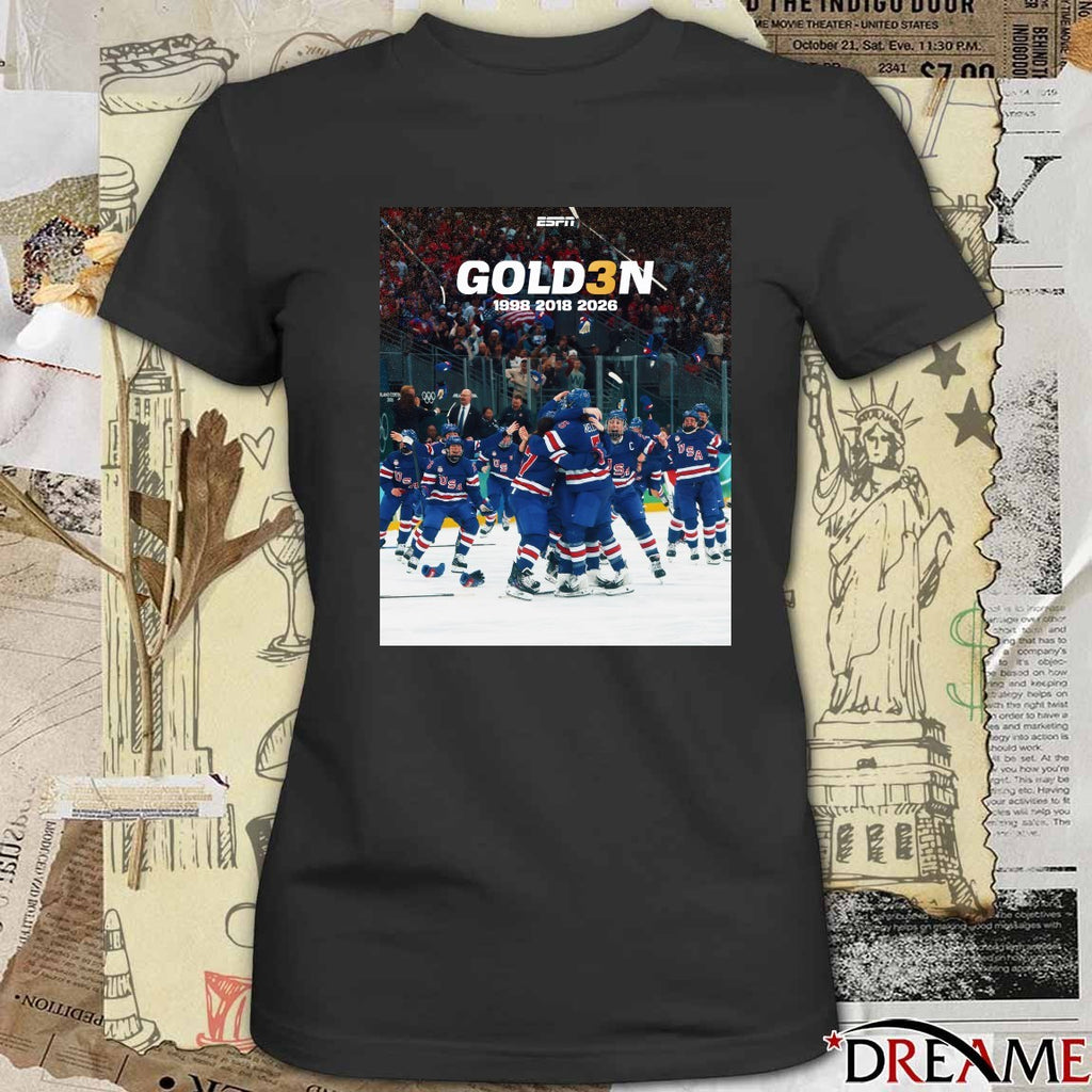 Usa Women’s Hockey Will Take Home The Gold For The Third Time 1998 2018 2026 t-shirt