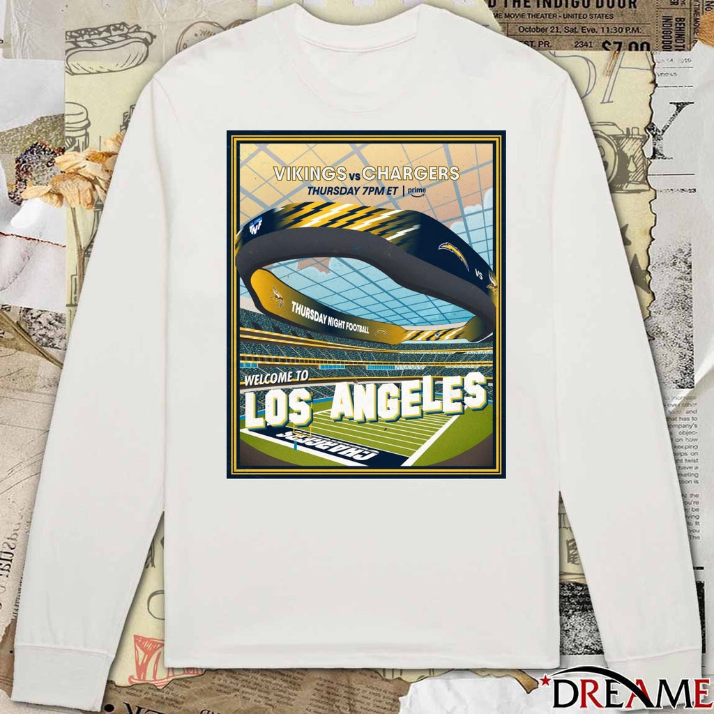 Vikings Vs Chargers Thursday Night Football Welcome To Los Angeles 2025 Poster t-shirt
