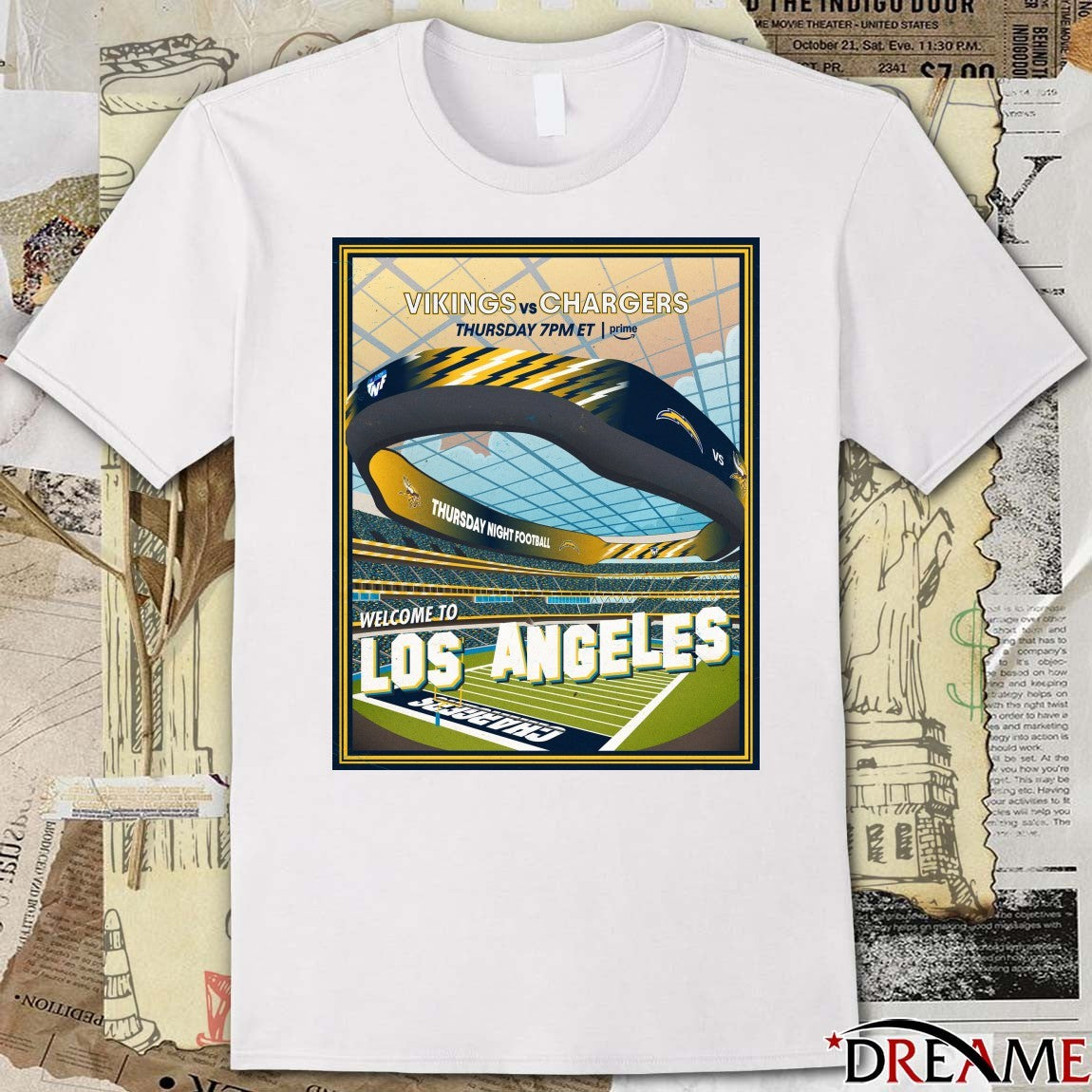 Vikings Vs Chargers Thursday Night Football Welcome To Los Angeles 2025 Poster t-shirt
