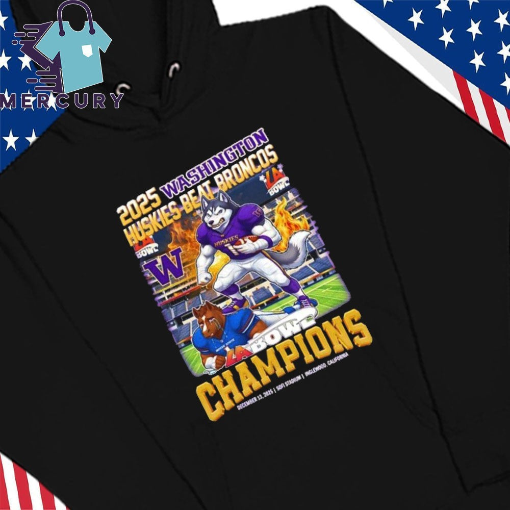 Washington Huskies beat Broncos 2025 LA Bowl Champions Mascot Shirt