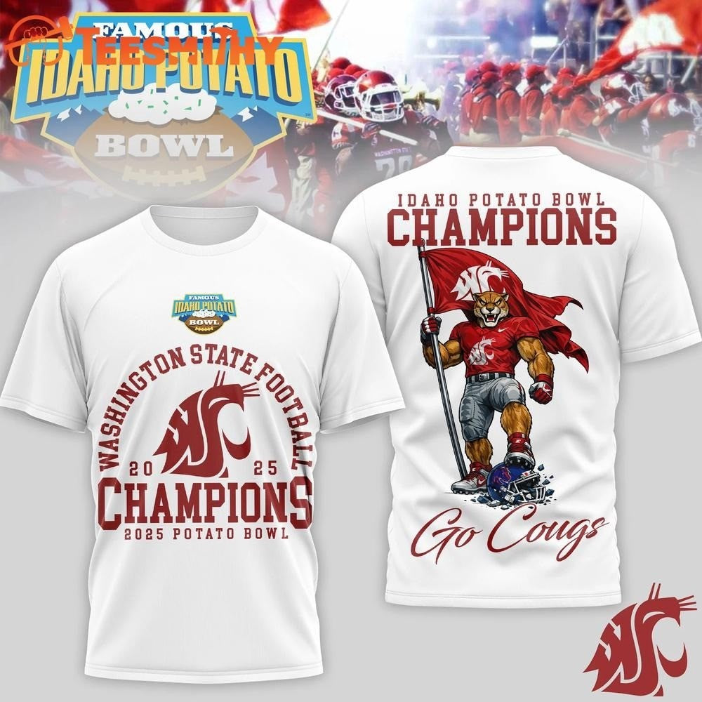 Washington State Cougars 2025 NCAA Famous Idaho Potato Bowl Champions Mascot Go Cougs Shirt
