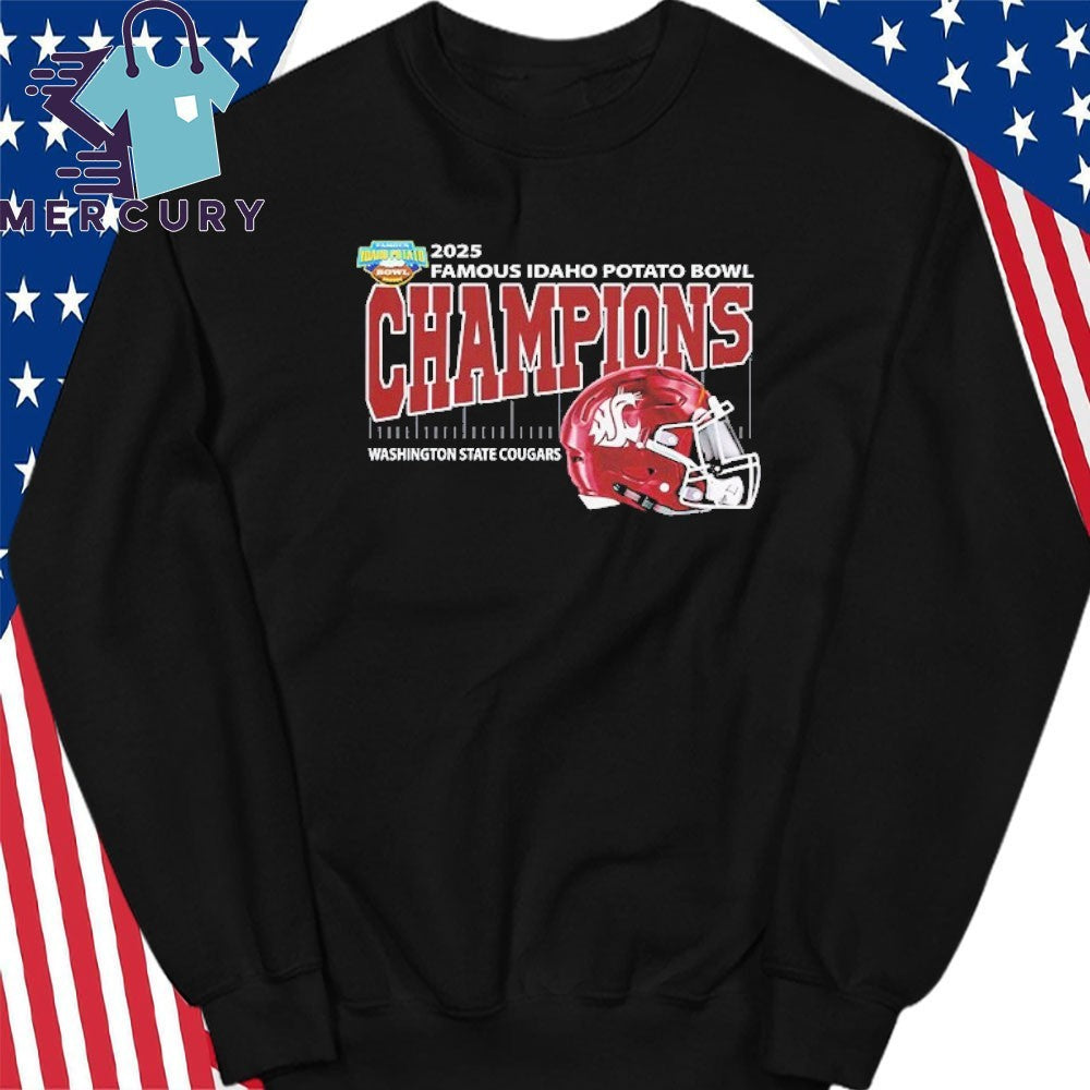 Washington State Cougars Football 2025 Famous Idaho Potato Bowl Champions Helmet Shirt