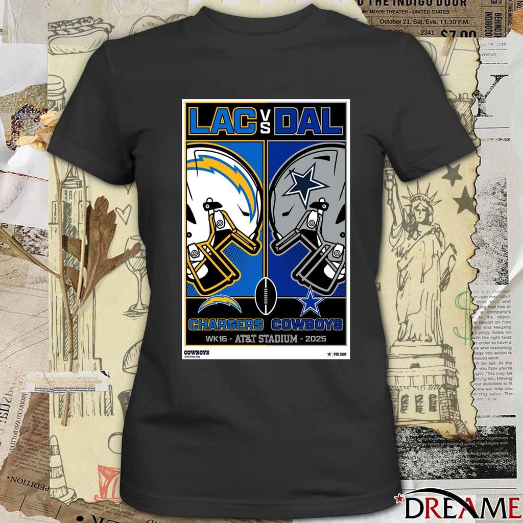 Week 16 Chargers Vs Cowboys at AT&T Stadium in December 21 2025 Helmet Poster t-shirt