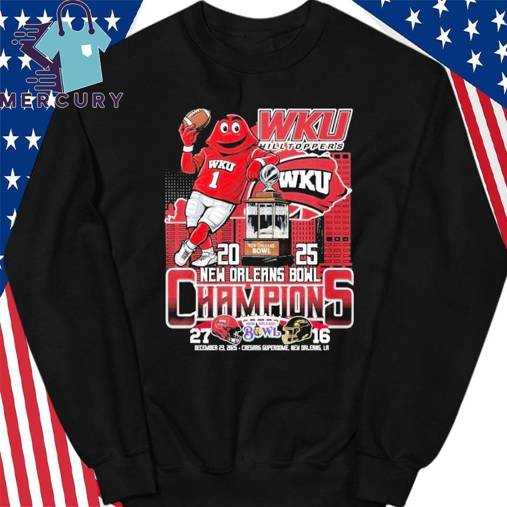 Western Kentucky Hilltoppers Football 2025 New Orleans Bowl Champions Mascot Shirt