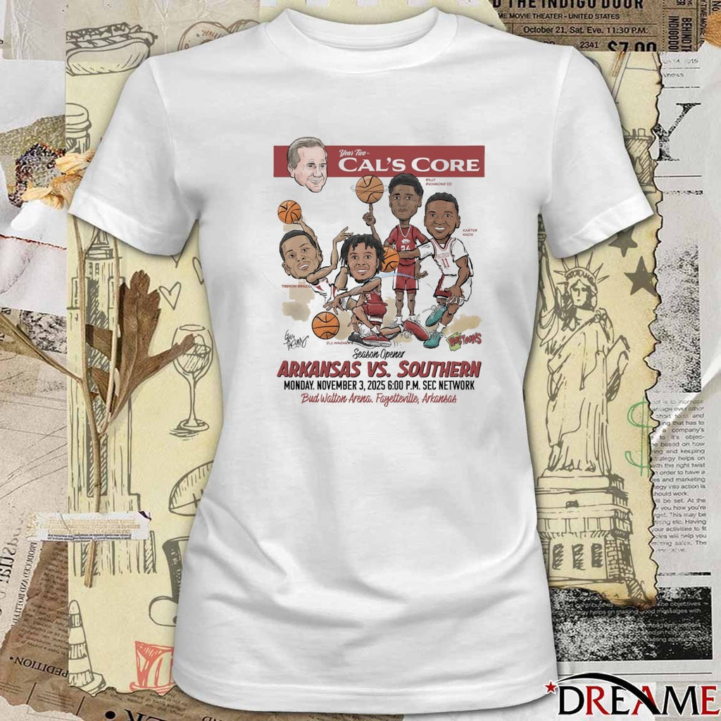 Year Two Cal’s Core Season Opener Arkansas Vs Southern November 3 2025 Bud Walton Arena Fayetteville Arkansas t-shirt