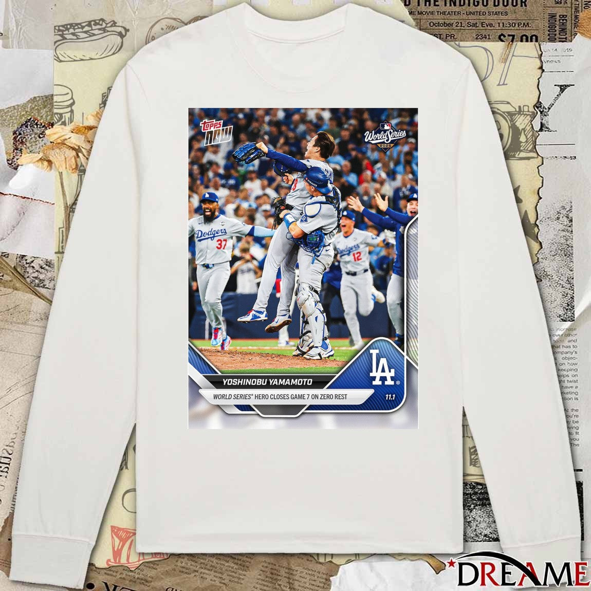Yoshinobu Yamamoto 2025 MLB Topps Los Angeles Dodgers World Series Hero Closes Game 7 On Zero Rest Card t-shirt