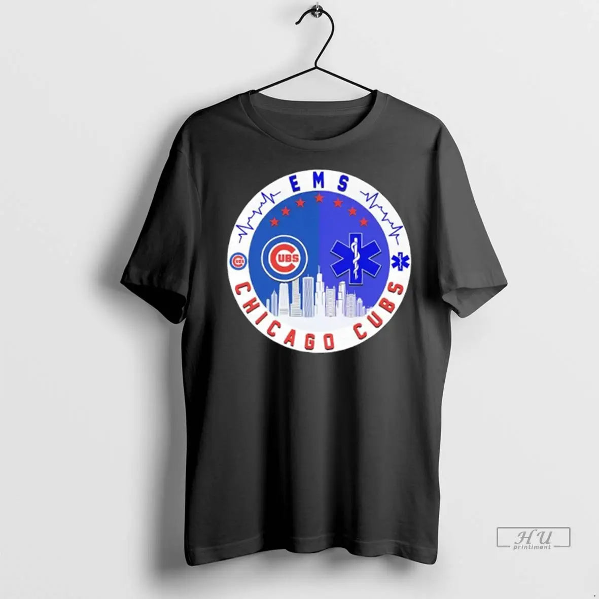 Officials Chicago Cubs Baseball Heartbeat Ems Skyline T Shirt