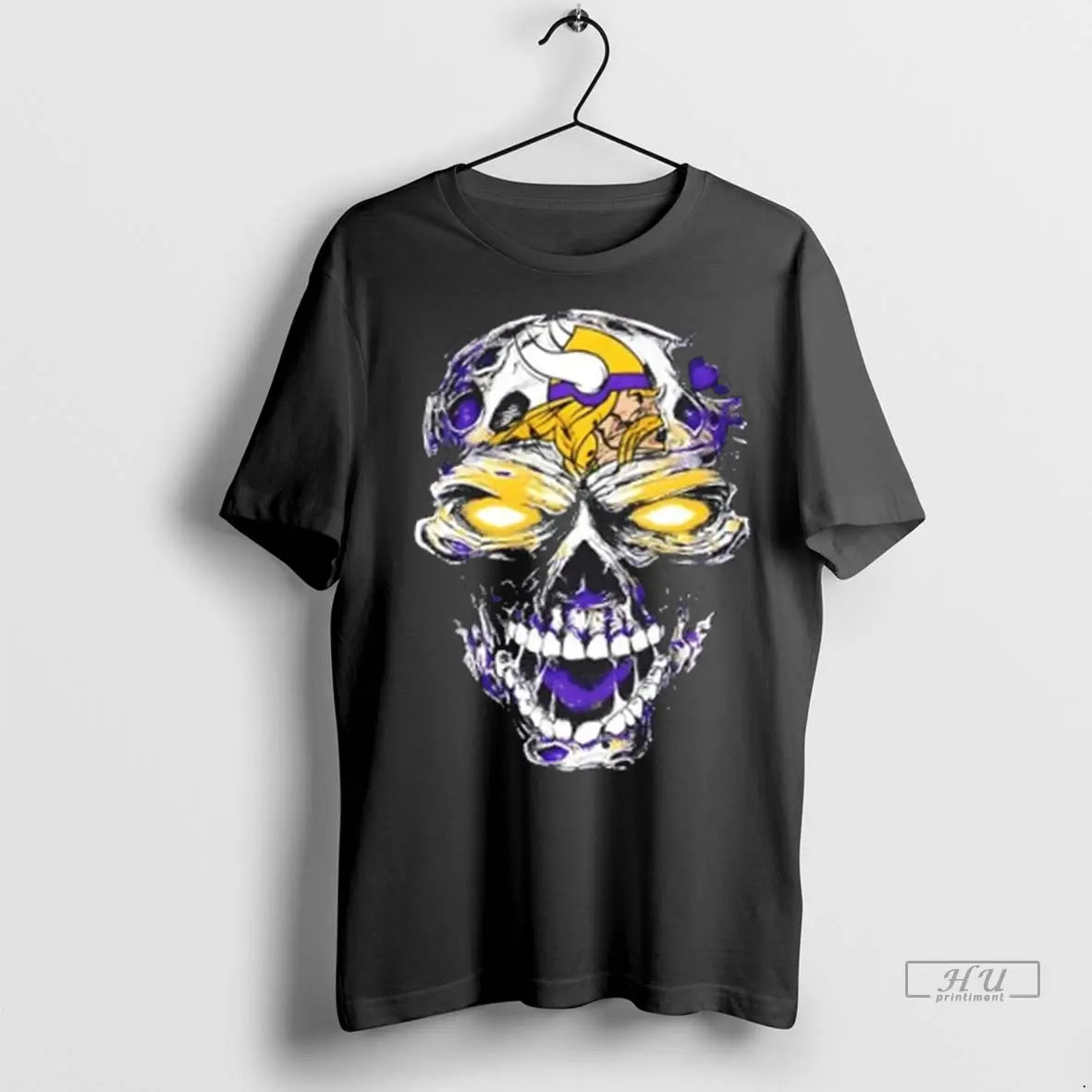 Officials Minnesota Vikings X Skull Horror Logo T Shirt