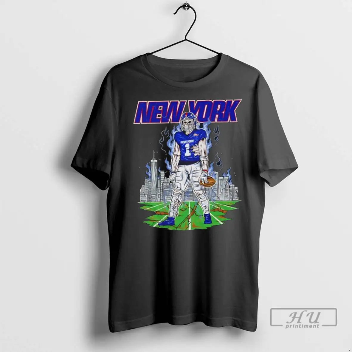 Officials New York Undead Football Player Skull Skyline Zombie American Black T Shirt