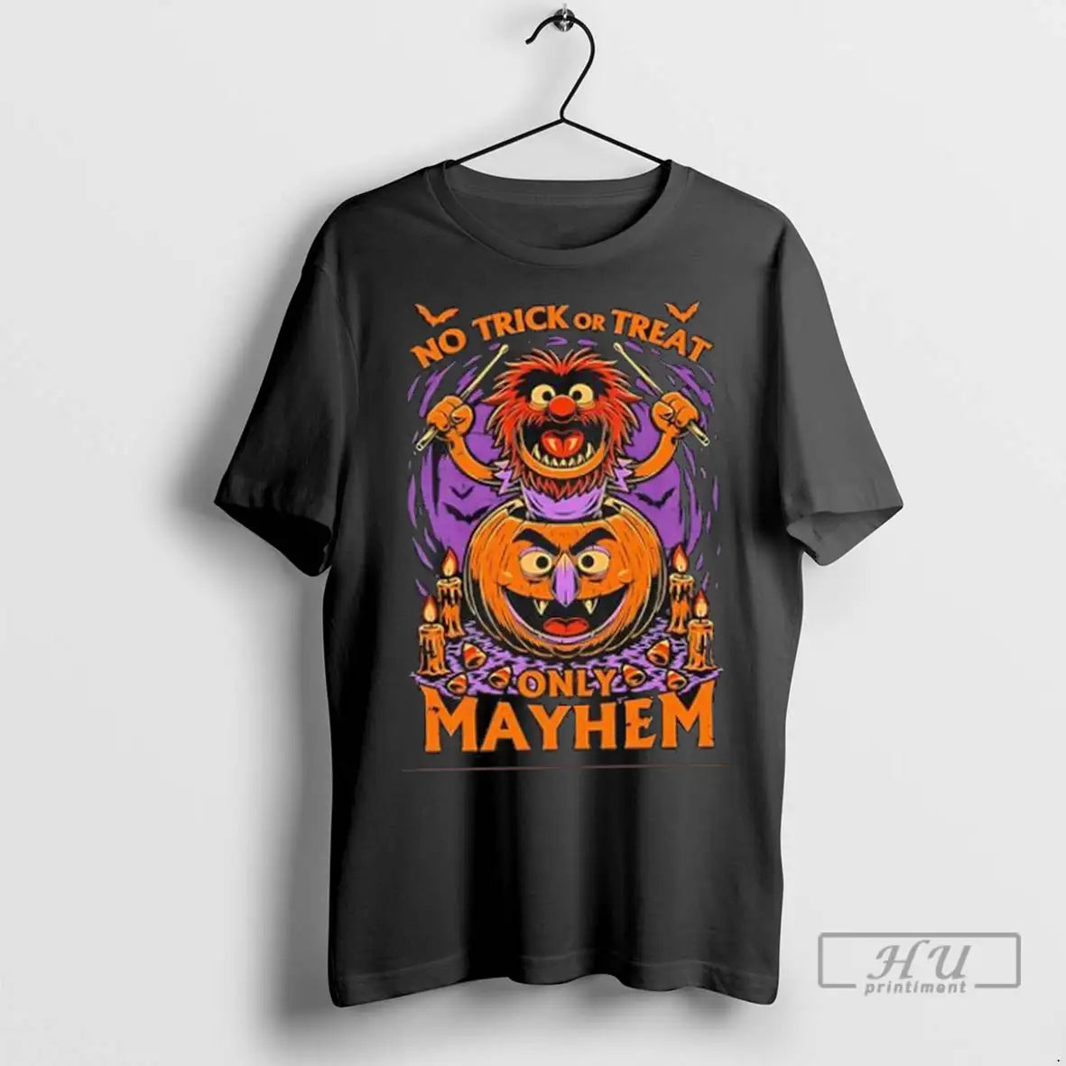 Officials No Trick Or Treat Only Mayhem Puppet Pumpkin Halloween Black T Shirt