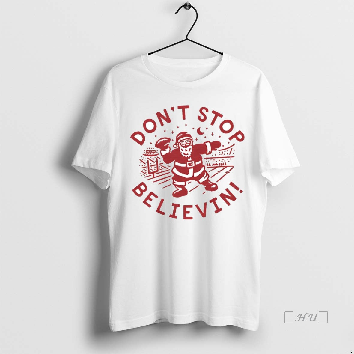 Officials Santa Playing Football Dont Stop Believing Christmas Premium T Shirt Sweater