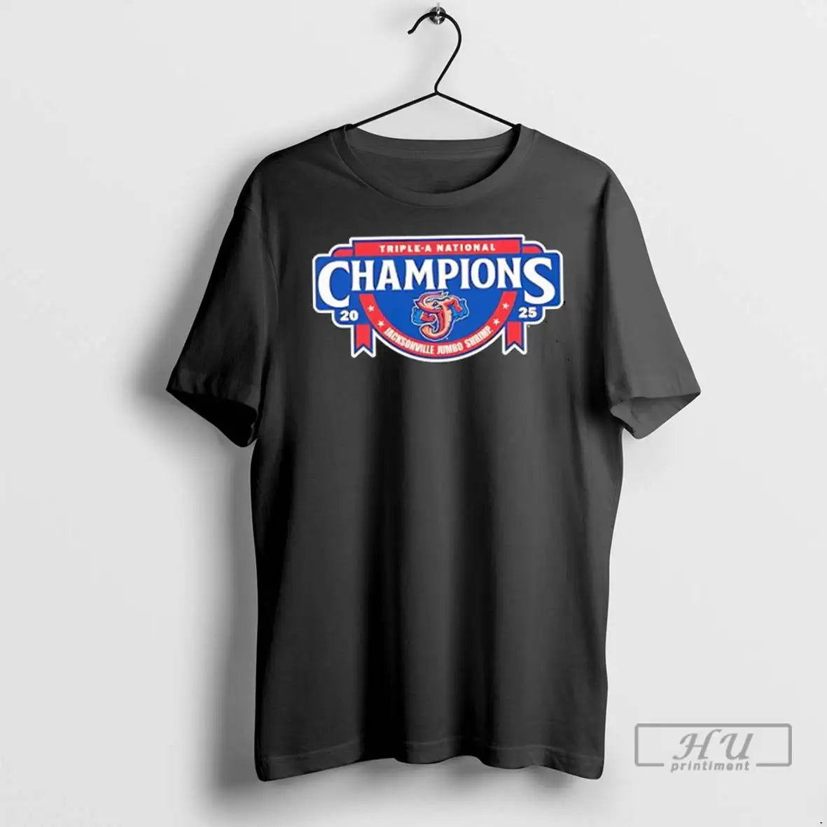 Officials Triple A National Champions 2025 Jacksonville Jumbo Shrimp Cartoon Mascot Black T Shirt