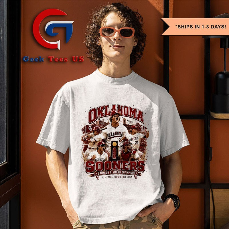 Oklahoma Sooners Baseball Team 2026 Earned Not Given Crimson Diamond Champions T-shirt