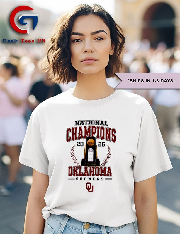 Oklahoma Sooners NCAA Baseball National Champions 2026 trophy T-shirt