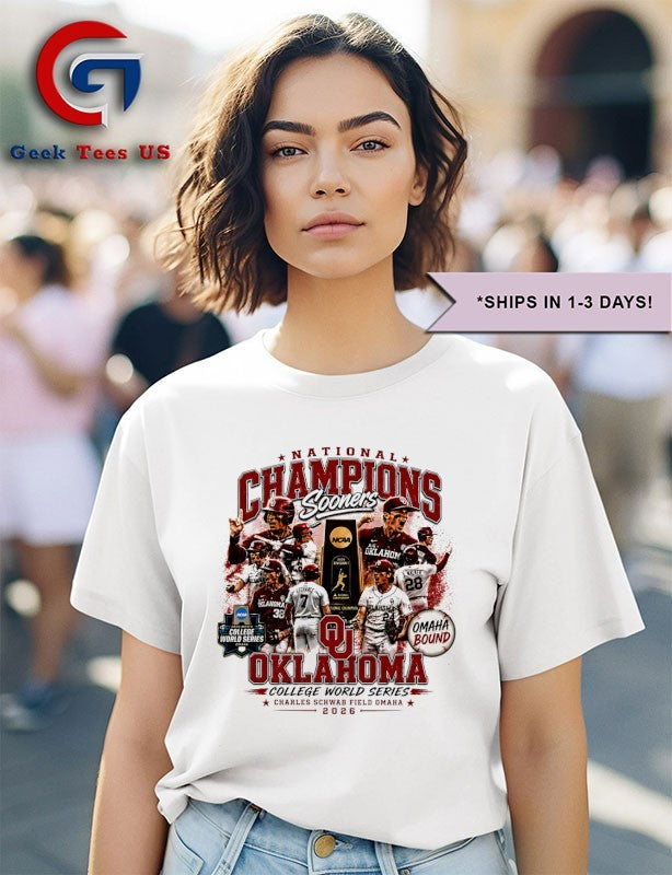 Oklahoma Sooners National Champions 2026 NCAA College World Series baseball T-shirt
