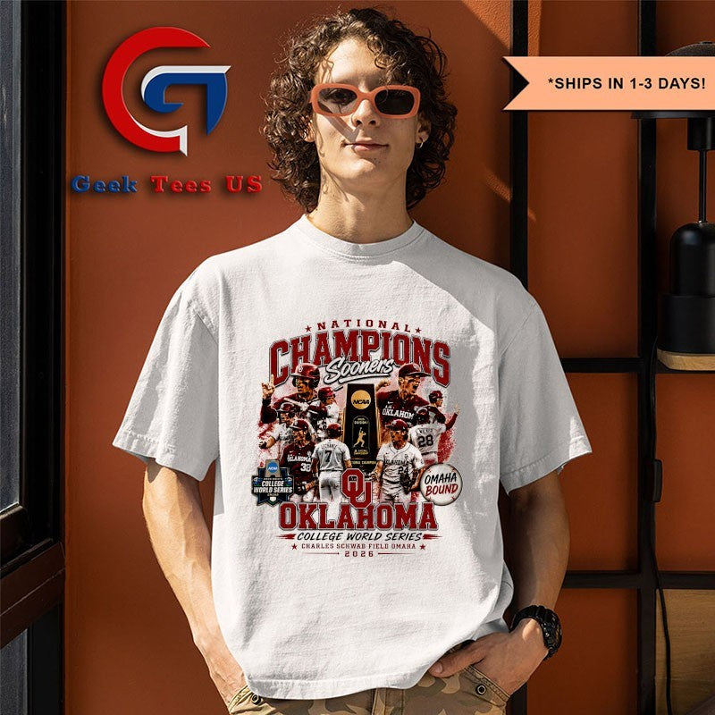 Oklahoma Sooners National Champions 2026 NCAA College World Series baseball T-shirt